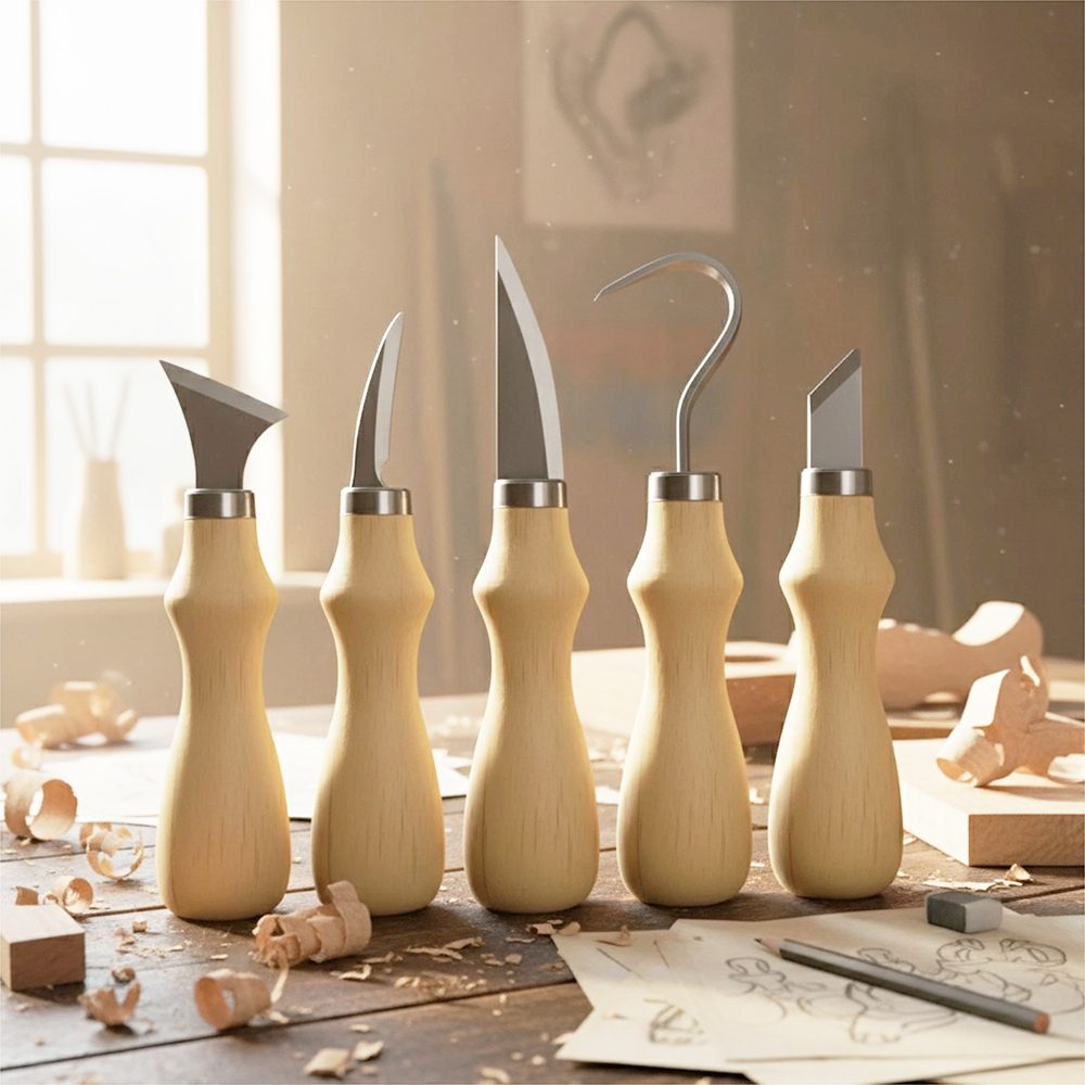 Schnitzmesser-Set, 5-teilig, mit Hakenmesser – Bild 1